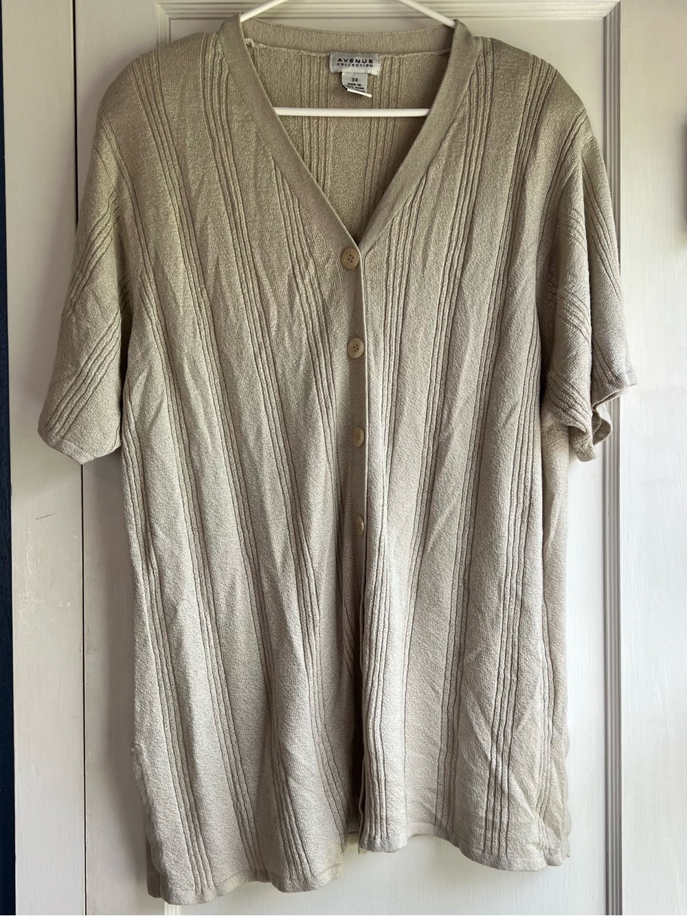 Avenue Taupe Ribbed Short-Sleeve Button Cardigan